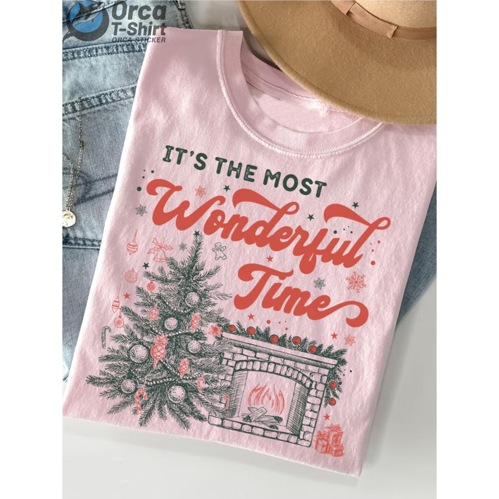Women'S Pink Christmas Graphic T-Shirt - 