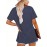 Women's Vintage 70s Retro Boho T-Shirt - Oversized Short Sleeve Round Neck Top with Mushroom & 'VINTAGE SOUL' Print, Navy Blue & Beige Casual Loose Fit Blouse for Spring Summer Outfits (Machine Washable)