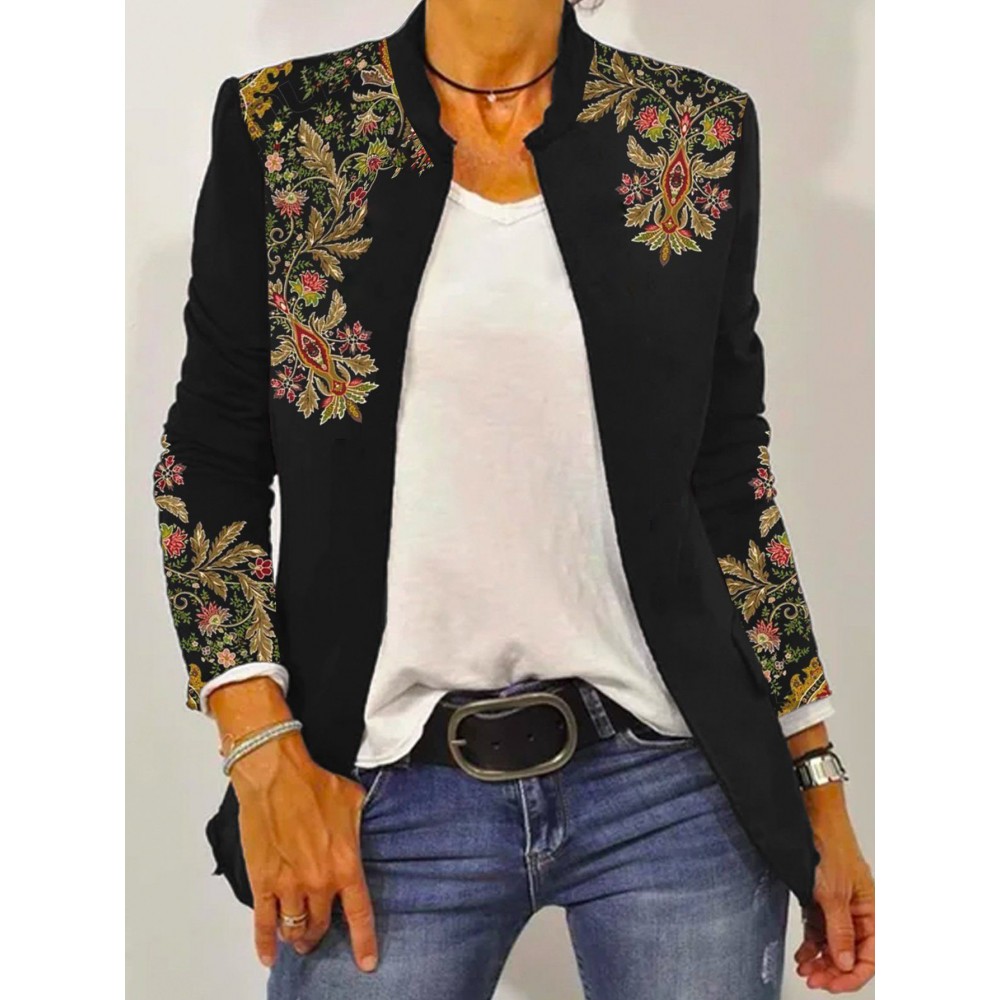 Plus Size, Women's Plus Size Scottish Paisley Print Jacket - Winter Warmth Round Neck No-Button Closure Coat, Machine Washable National Costume Outerwear for Fall/Winter Layering, Cultural Fashion for Scottish Events & Daily Wear