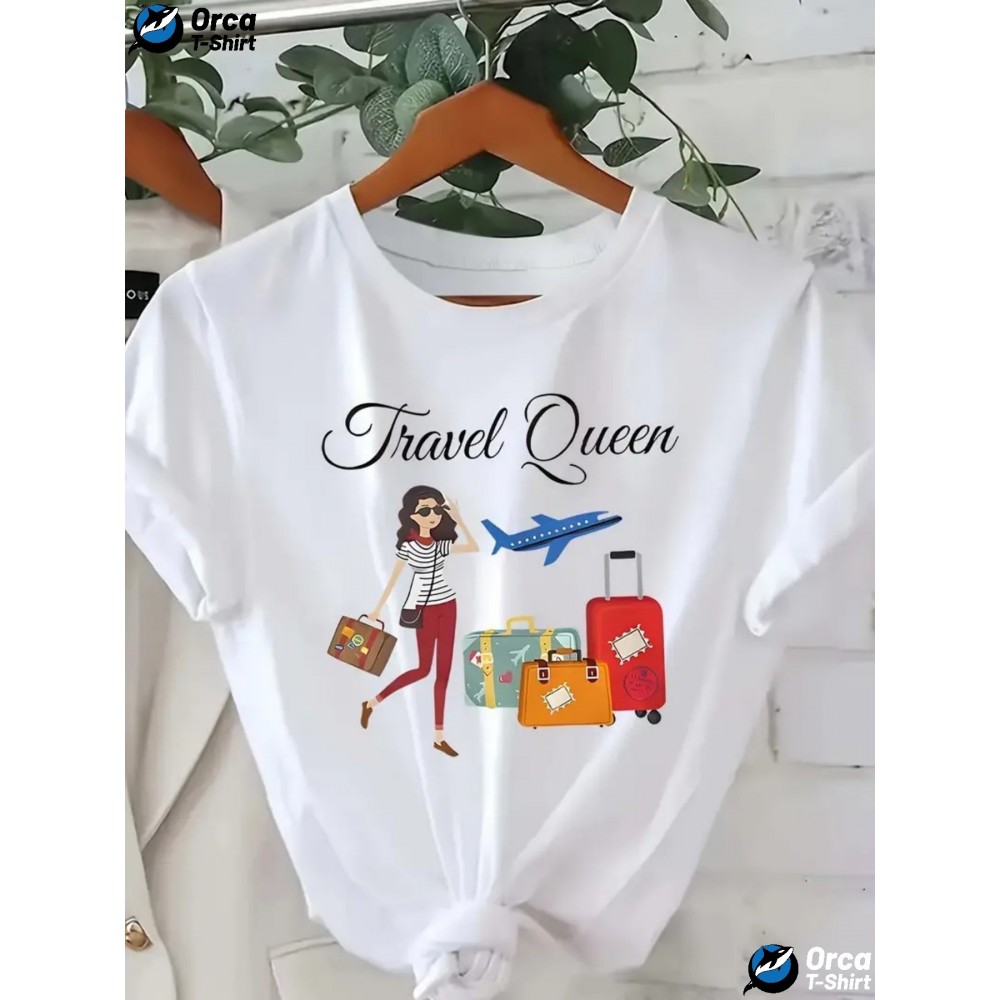 Fashion Creative Pattern Printed Women'S T-Shirt, Suitable for Spring And Summer Casual Women Short-Sleeved T-Shirt, Comfortable Fashion Elegant Women'S Round Neck Loose Women'S Blouse 100%