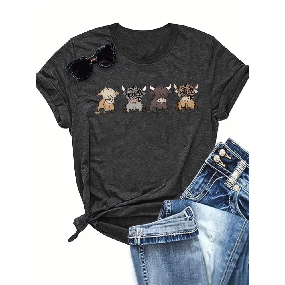 Women'S Funny Cow Print T-Shirt with 